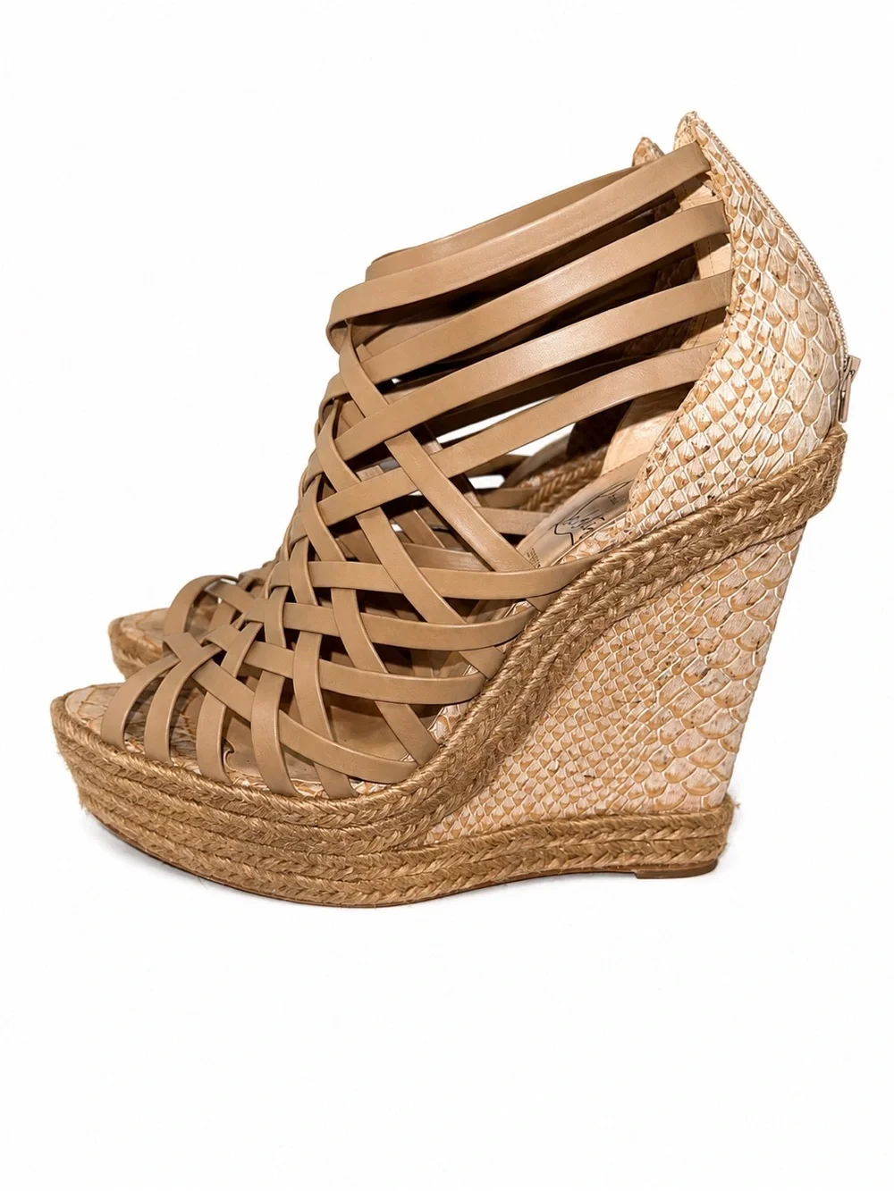 Christian Louboutin Braided Espadrille Wedge Sandals - Beige